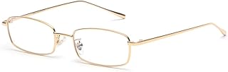 Rectangle Eyeglasses Optical Men Metal Small Frame Glasses Frame Women Unisex (gold with clear)