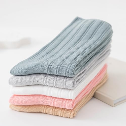 Image of Women Crew Dress Socks Cotton Solid Color Slouch Sock for Dressy Shoes 5 Pack