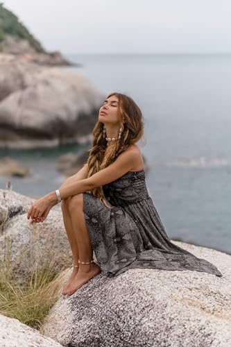 Image of Women's Boho Maxi Long Skirt & Dress - 2-in-1 Convertible Mandala Floral Hippie Outfit - Summer Beachwear, Fair Trade