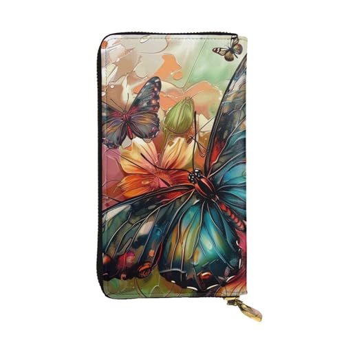 Portefeuille en cuir pour femme chic motif papillon et fleurs avec finitions zippées modernes