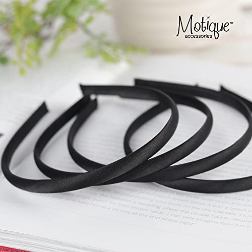 Motique Accessories Thin Headbands For Women Solid Satin 4 Pack - Black #TOP2
