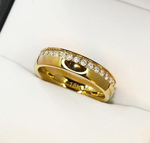 AndreAngel 18K Gold Melted Over Titanium Alloy Wedding Band Ring for Women. Comfort Fit 4.7mm Width Eternity, High-Grade AAAAA+ Cubic Zirconia Stones High-Polished Finish. Engagement and Anniversary Design A412