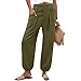 bawilom Womens Summer Wide Leg Pants Elastic Waist Casual Loose Slacks Fashion Beach Vacation Trousers with Pockets Army Green