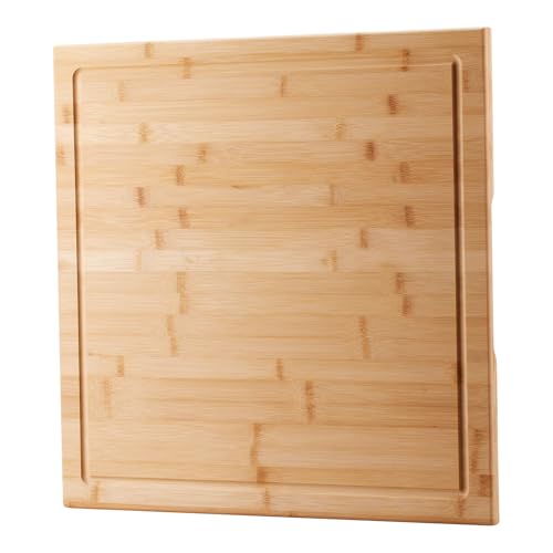 Bamboo Cutting Board - 20 x 20 inch Large Wood Chopping Board for Kitchen, Meat, Vegetables, BBQ, Square Butcher Block with Juice Groove and handle, 0.8