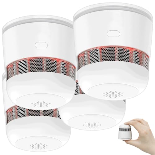 VisorTech Feuer-Rauchmelder: 4er-Set Mini-Rauchwarnmelder mit 10-Jahres-Batterie, 85 dB, Ø 52 mm (Rauchmelder Langzeitbatterie, Rauchmelde-Sensoren mit Alarm)