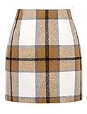 Tweed Skirt for Women Fall Fashion Outfits Winter Clothes High Waisted Knee Length Bodycon Pencil Wool Corduroy Suede Plaid Mini Skirts (Khaki, S)