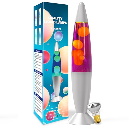 AONESY Lampe à Lave 34cm Eau Violette & Cire Jaune Lampe à Lave Enfants Lampe de Nuit Lumière Colorée Cadeau pour Noël Anniversaire