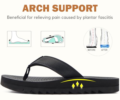 Image of COFACE Flip Flops for Men with Arch Support Mens Sport Beach Thong-Sandals Outdoor 2025 Summer Leather Sandal for Man Size7-15