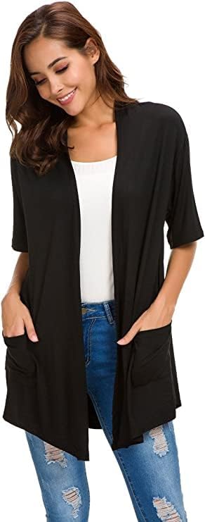 ADANIKI Women 2026 Summer Lightweight Cardigan, Short Sleeve Open Front Casual Trendy Womens Kimono Cover Up with Pocket - Image 2