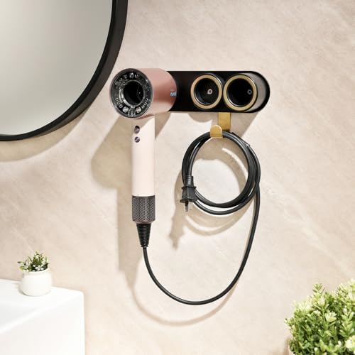 UEMUSI Haartrocknerhalter, Föhn Halterung Ohne Bohren, Halterung Föhn Ohne Bohren für Schlafzimmer Föhnhalter Wand Ohne Bohren Halterung für die Meisten Haartrockner Fön Halter Weiß für Badezimmer