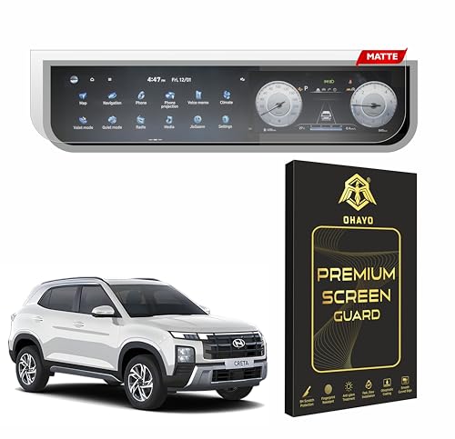 Image of OHAYO Matte Screen Protector for Hyundai Creta 2025 | 9H Hardness Military Strength Display Protection Film | Scratch Resistant Edge-to-Edge Coverage for Infotainment Screen | Bubble Free Installation Kit Included | Ultra Clear HD Finish | Not Tempered Screen Guard Compatible with Hyundai Creta 2025 Models