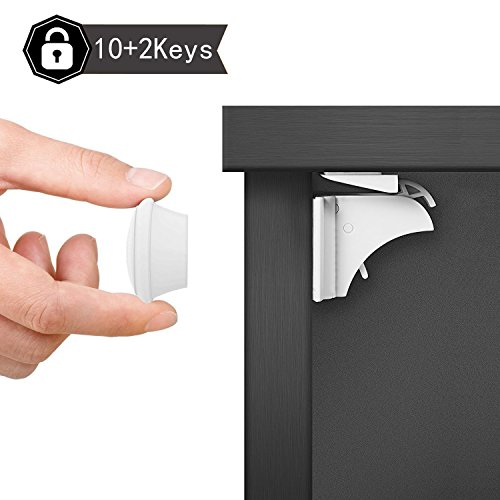 Dokon Child Safety Magnetic Cupboard Locks ( 10 Locks + 2 Keys), No Tools Or Screws Needed, Baby Safety Locks for Cabinets and Drawers