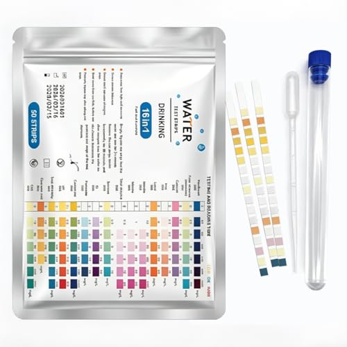 Maptrees 16 en 1 Bandelette Piscine Test Eau Potable 50 Pièces Testeur PH Piscine Kit Analyse Eau Dureté Chlore Plomb Fer Cuivre pour Aquarium Spa Robinet Domestique