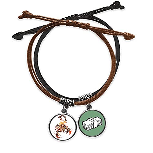 Pulsera de escorpión de cuero y cuerda de mano con silueta de arte animal colorido unisex