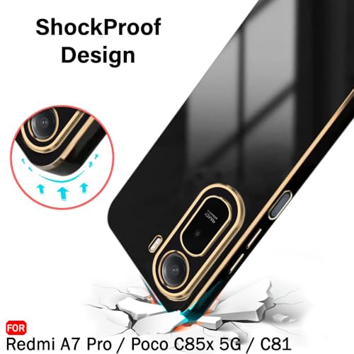 Image of TheGiftKart Luxurious Golden-Plated Back Cover Case for Mi Redmi A7 Pro /Poco C85x 5G / C81 | Raised Lips for Camera & Screen Protection | Shockproof Design | Stylish Back Cover Case (TPU, Black)