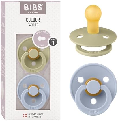 BIBS Colour Soother 2-Pack, BPA Free Dummy Pacifier, Round Nipple. Natural Rubber Latex, Size 2 (6-18 Months), Coral/Ruby