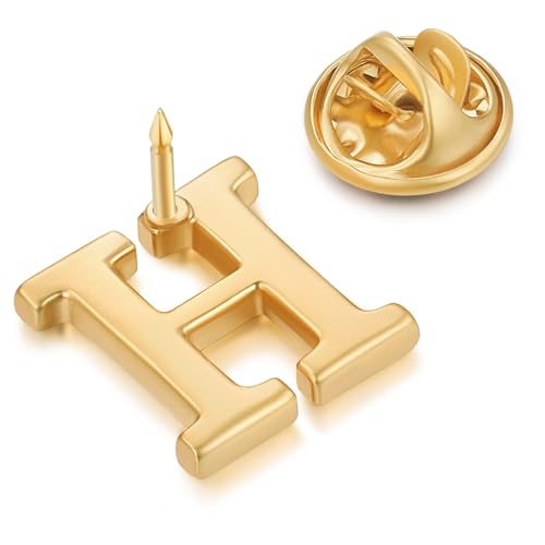 Image of HONEY BEAR Mens Womens Initial Alphabet Letter Lapel Pins Collar Badge Brooches for Business Wedding Graduation Gift Matte Gold 0.59 inches