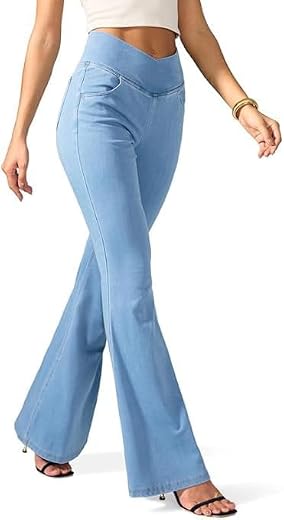 ADBUCKS Women High Rise Flared Jeans High Waisted Bell Bottom Jeans Trendy Stretchy Flare Jeggings with Pockets
