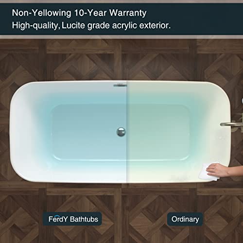 Ferdy Maui 67" Freestanding Bathtub Elegant Freestanding Soaking Bathtub, Glossy White, Cupc Certified, Toe-Tap Chrome Drain & Overflow Assembly Included, 02563 #TOP3