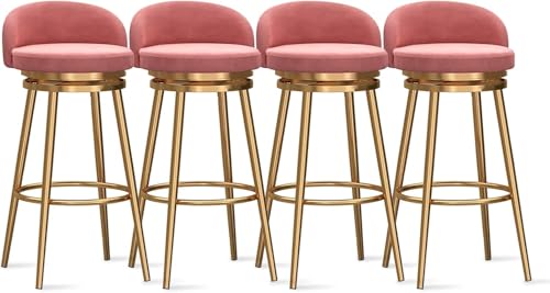 Juego de 3 taburetes de bar modernos tapizados de terciopelo con patas de metal dorado, sillas de comedor de respaldo bajo para encimera de isla de cocina, 65 cm de altura, paleta de colores blanco y
