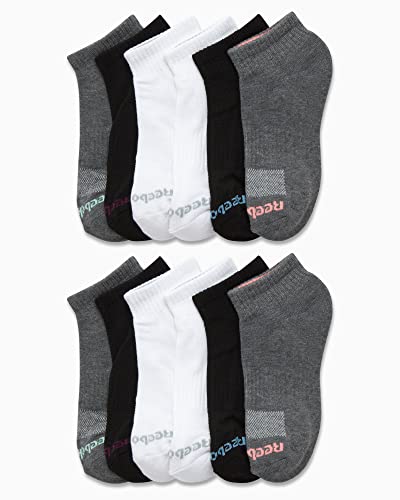 Image of Reebok Womens Quarter Socks Moisture Wicking Cushioned Ankle Socks, 12 Pack | Stretch Performance Fabric, Cushioned Heel & Toe, Secure Arch Support, Quarter Cut, Shoe Size 4-10