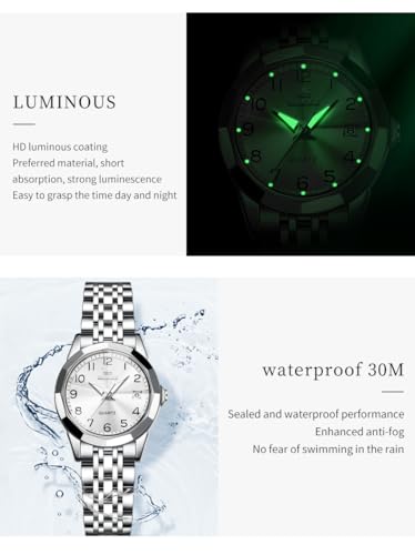 Image of OLEVS Womens Watch Classic Dress Number Female Watches for Ladies Analog Quartz Stainless Steel Waterproof Luminous Day Date Two Tone Easy to Read Wristwatch