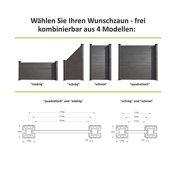 HORI® WPC-Zaun I Sichtschutz-Zaun, Steckzaun, Gartenzaun Komplettset I beidseitig glatt I 1x Schmal + 1x Pfosten I zum… – Bild 4