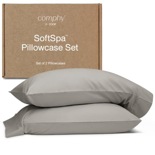 Image of Coop Home Goods Comphy SoftSpa Pillowcase Set of 2, Dove Grey Super Soft Pillow Cases Queen, Luxury Spa, Breathable, Hotel Quality Pillow Cases