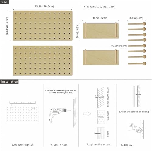 Image of Wooden Pegboard Modular Display Organization Storage Wall Hooks Shelf (Birch Colored Finish-B)