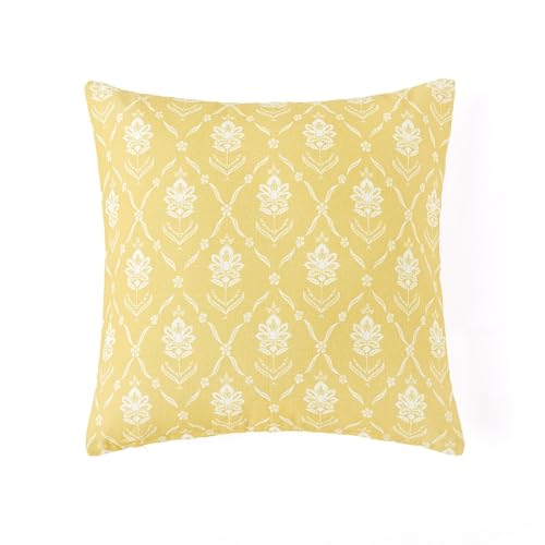 Image of haus & kinder 100% Cotton Cushion Covers Set of 5 | Digital Printed Yellow & Grey Floral Geometric Design | 40 x 40 cm (16x16 Inch) Decorative Throw Pillow Covers for Sofa, Living Room & Bedroom