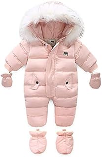 AIKSSOO Baby Snowsuit Hooded Romper Zipper Winter Fleece Footed Infant Boys Girls Jumpsuit