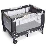 BABY JOY Portable Playard with Bassinet, Double Layer Foldable Baby Playpen with Mattress, Lightweight Easy Set up Baby Crib with Carry Bag, Travel Crib with Bassinet from Newborn to Toddlers