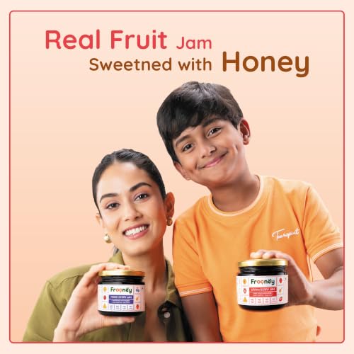 Image of Frooney Strawberry Jam Sweetened with Honey |100% Pure Natural Jam | No Refined Sugar | 46% Real Strawberry | No Artificial Colours or Preservatives | Small Batch Fruit Jam | Clean Label Spread | 350g