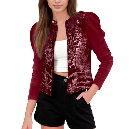 Munweiyu Smat Glitter Bolero Mujer Lentejuelas Chaqueta Fiesta Disfraz Cardigan Festiva Blusas Boda Elegante Bolero Chaqueta Mujer Chaqueta de Terciopelo Corto Carnaval Parte Superior Brillante, RD2