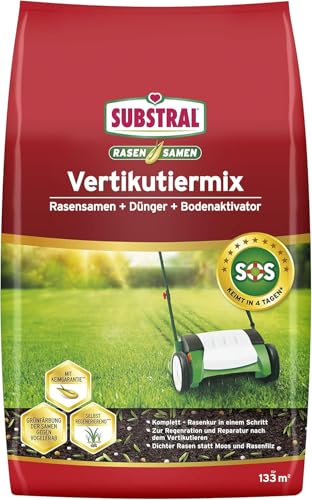 Substral Vertikutiermix, 4 kg Sack für 133 m², Rasenreparatur-Mischung aus Rasensamen, Rasendünger und Bodenaktivator