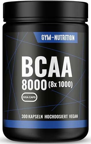 BCAA Kapseln 300 GIGA CAPS hochdosiert mit 8000mg B.C.A.A. 2:1:1 Verhältnis L-Leucin L-Isoleucin & L-Valin 1000mg pro Kapsel produziert in Deutschland - Alternative zu Tabletten