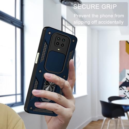 Image of AESTMO Tough Armor Compatible with Mi Redmi Note 10 Lite /Note 9 Pro /Pro Max /Poco M2 Pro Bumper Back Case Cover |Ring Holder & Sliding Camera Shield Cover |360 Degree Protection Back Case Cover (Blue)