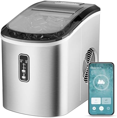 EUHOMY Smart Ice Makers Countertop -26lbs in 24 Hours, 9 Cubes Ready in 8Mins, Self-Cleaning Countertop Ice Maker, Portable Ice Maker with Ice Scoop and Basket, Perfect for Home/Kitchen/Office(Sliver