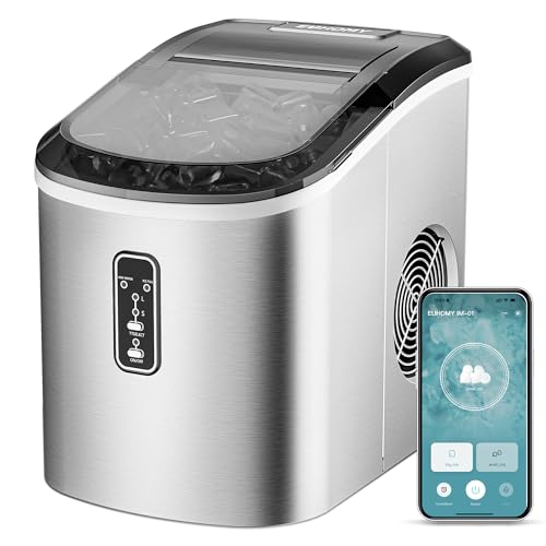 EUHOMY Smart Ice Makers Countertop -26lbs in 24 Hours, 9 Cubes Ready in 8Mins, Self-Cleaning Countertop Ice Maker, Portable Ice Maker with Ice Scoop and Basket, Perfect for Home/Kitchen/Office(Sliver by EUHOMY - Used condition - US$63.19