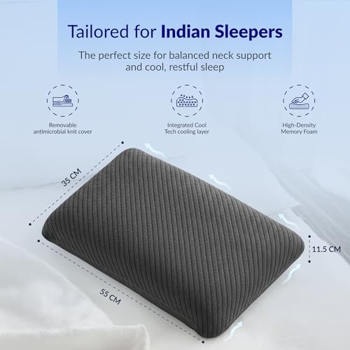 Image of SleepyHug ReliefPRO Pillow | Cooling Memory Foam for Deep Relief | Orthopedic Neck & Shoulder Support | 55x35x13 cm | Dark Grey (Pack of 2)