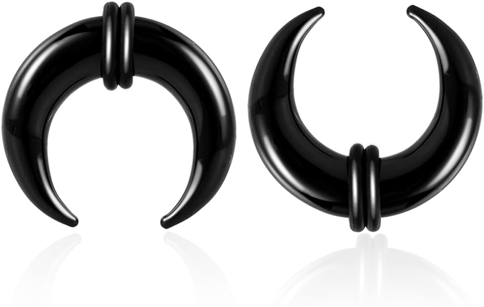 DOEARKO 2Pcs Glass Septum Pincher Tapers C Shape Buffalo Ear Taper Stretching Expander Rings for Nose Ear Gauges Size 8G 6G 4G 2G (Black, 2.5mm(10G))