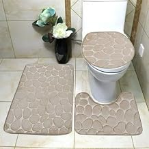 Generic Pebble Pattern Bathroom Rug Set, 4-Piece, Velvet, Non-Slip .flo (beige)