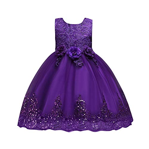 Routefuture Petite Filles Brodés Tulle Fleur Princesse Demoiselle d'honneur De Mariage Fête d'anniversaire De Robe À sans Manches pour Cérémonie Mariage Soirée (Mauve,8-10 Ans) Cover