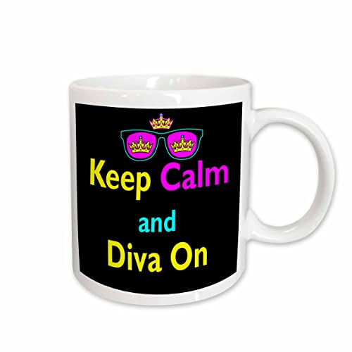 3dRose CMYK Keep Calm Parody Hipster Crown & Sunglasses & Diva 11oz Mug