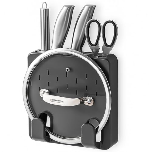 Knife Holder Knife Block & Utensil Holder Stainless Steel Hang Knives Holder with 8 Hook Wall Mounted Multifunctional Chopsticks Knife Holder Knife storage rack for Hotel Kitchen No-Porous Install