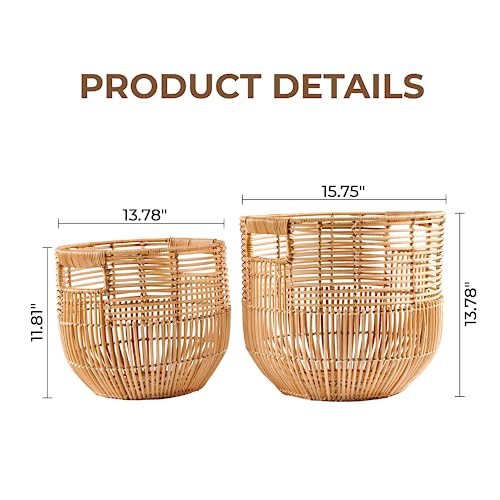X AVIA HANDICRAFTS Set Of 2 Large Woven Blanket Baskets With Handles | Round Wicker Rattan Storage Floor Baskets for Shoe In Living Room | Extra Big Boho Rattan Laundry For Pillow, Blanket by X avia Handicrafts - Image 2