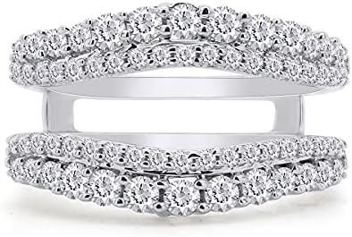 AFFY 1 Ct. Round Double Row Pave Set Curved Enhancer Guard Ring In 14K White Gold Over Sterling Silver With Cubic Zirconia Ring Size -7