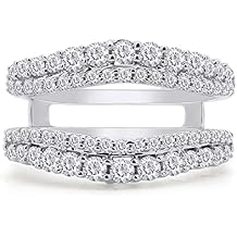 AFFY 1 Ct. Round Double Row Pave Set Curved Enhancer Guard Bridal Wedding Engagement Ring In 14K Gold Over Sterling Silver With Cubic Zirconia