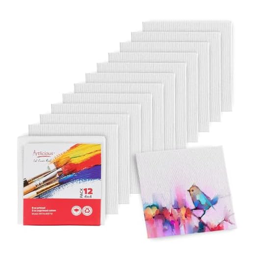 Artlicious Canvases for Painting - Pack of 12, 4 x 4 Inch Blank White Canvas Boards - 100% Cotton Art Panels for Oil, Acrylic & Watercolor Paint