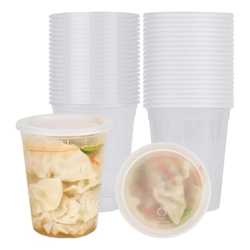 Restaurantware Plastic Food Container 100 Pack of 40 oz Clear Microwave-Safe Storage Container With Lid Leakproof Round Shape Disposable Freezer-Safe